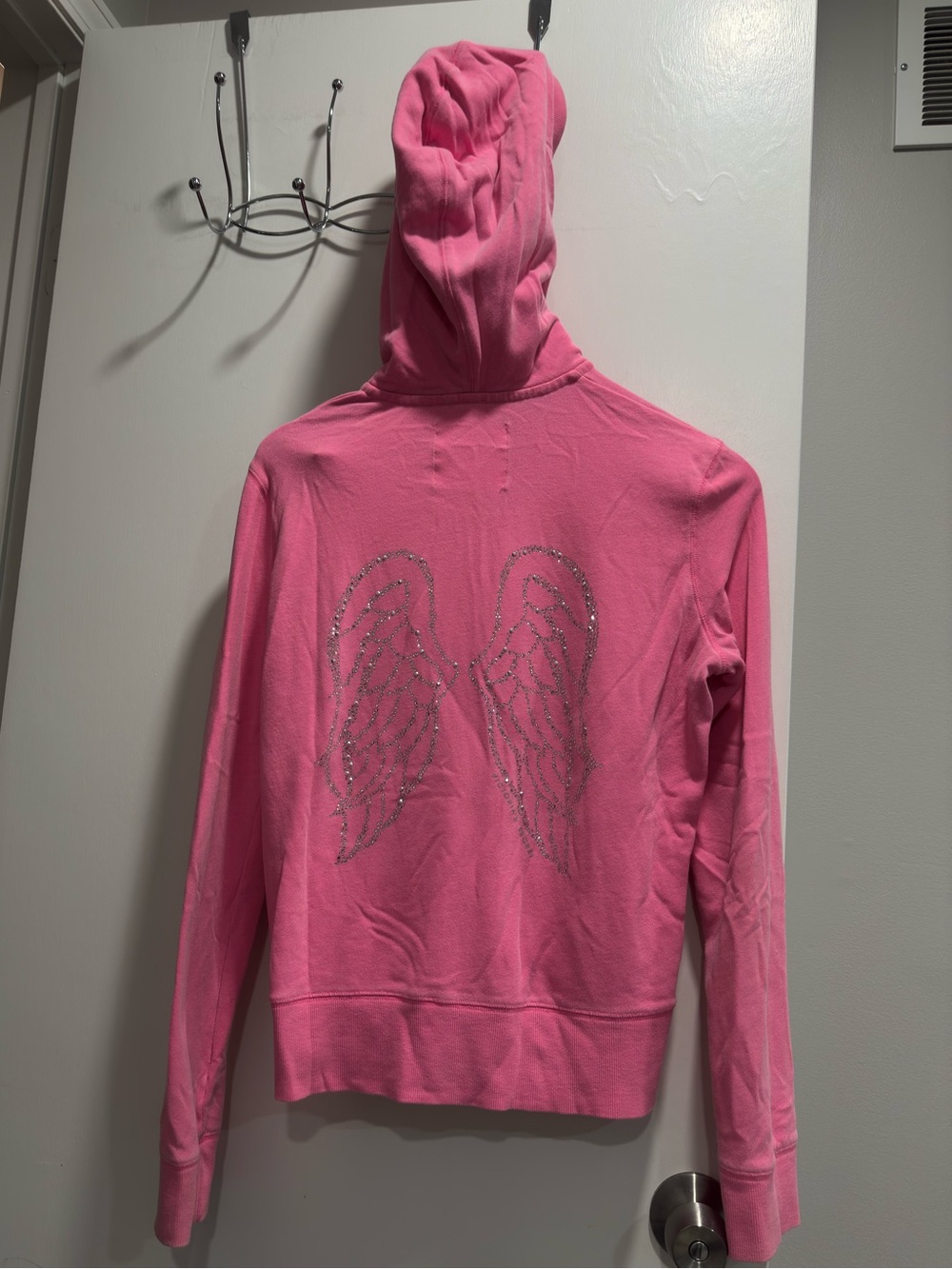 VTG Victoria's Secret Supermodel Essentials Rhinestone Angel Wing Zip Hoodie Pin